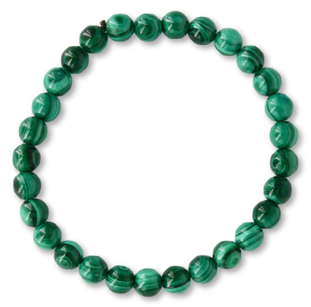 Bracciale In Malachite Naturale Con Sfere Da 6 Mm, Lunghezza 18 Cm, Elastico, Fatto A Mano, Confezione Regalo In Organza - 6