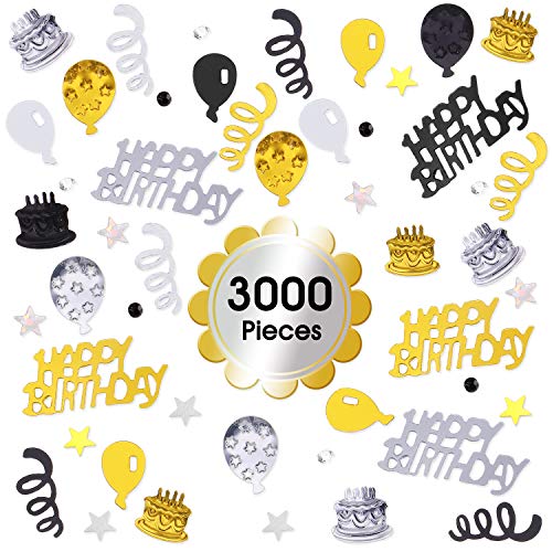 3000 Pieces Happy Birthday Confetti Birthday Cake Confetti Metallic Foil Balloon Confetti Table Scatter Confetti Decorations For Birthday Party, Baby Shower, Diy Arts And Crafting (3 Colors) #TOP3