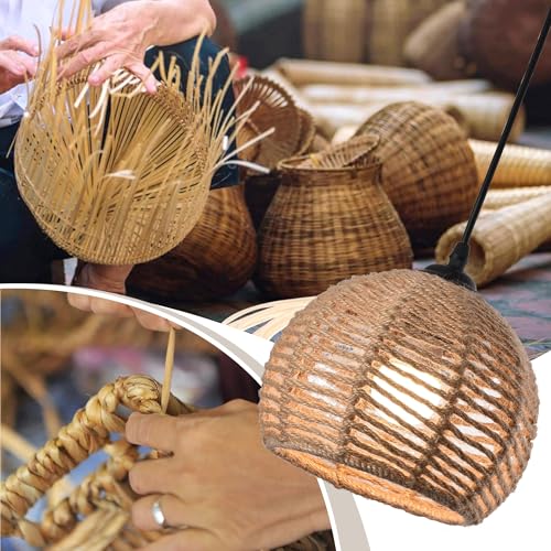 AyshwillDec Woven Pendant Light Boho Chandelier Dome Rustic Farmhouse Chandelier Hemp Rope Light Rattan Light Fixture for Dining Room Living Room Bedroom Kitchen Foyer(Bulb Included) - Image 5