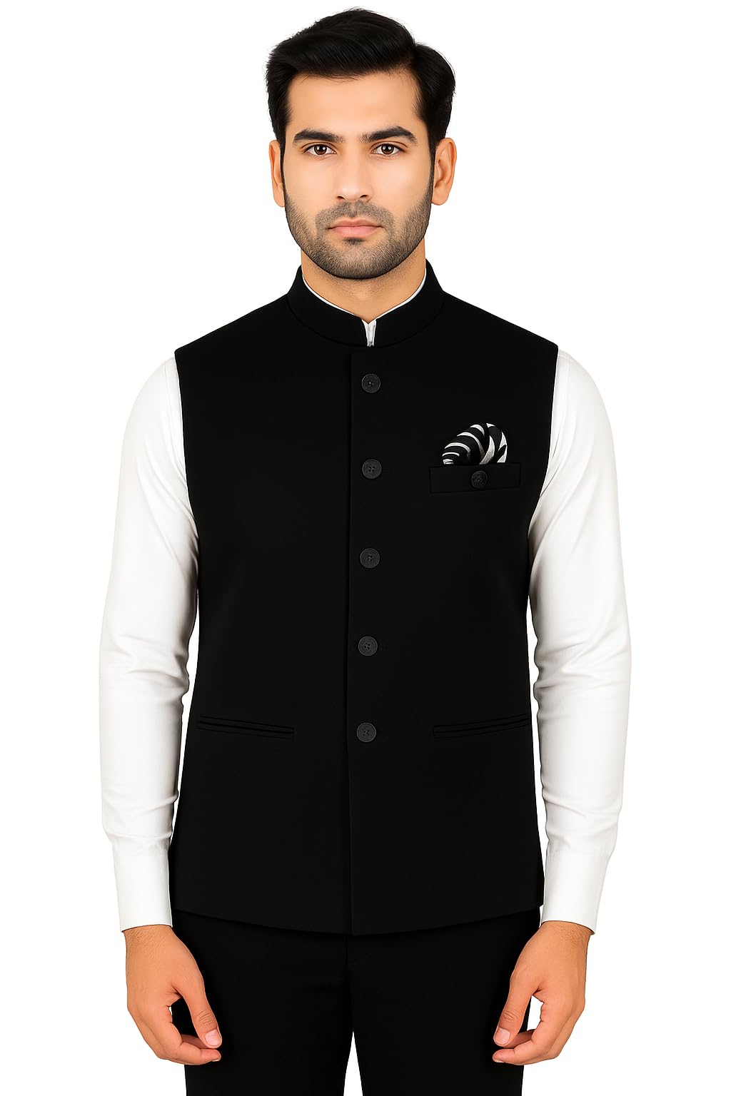 risani MEN 'S NEHRU MODHI JACKET (WAISTCOAT) - ALONG WITH INNER POCKET PREMIUM FABRIC WITH WOOL BLEND LINING STYLISH SLEEVELESS REGULAR FIT WAISTCOAT FOR FESTIVELS- FORMAL AND CASUAL (BLACK- 46)-picture-25