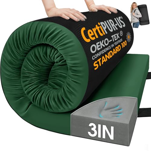 CYMULA 3 Inch Memory Foam Camping Pad, Camping Essentials Roll Up Floor Mat for Car Camping, Cot...