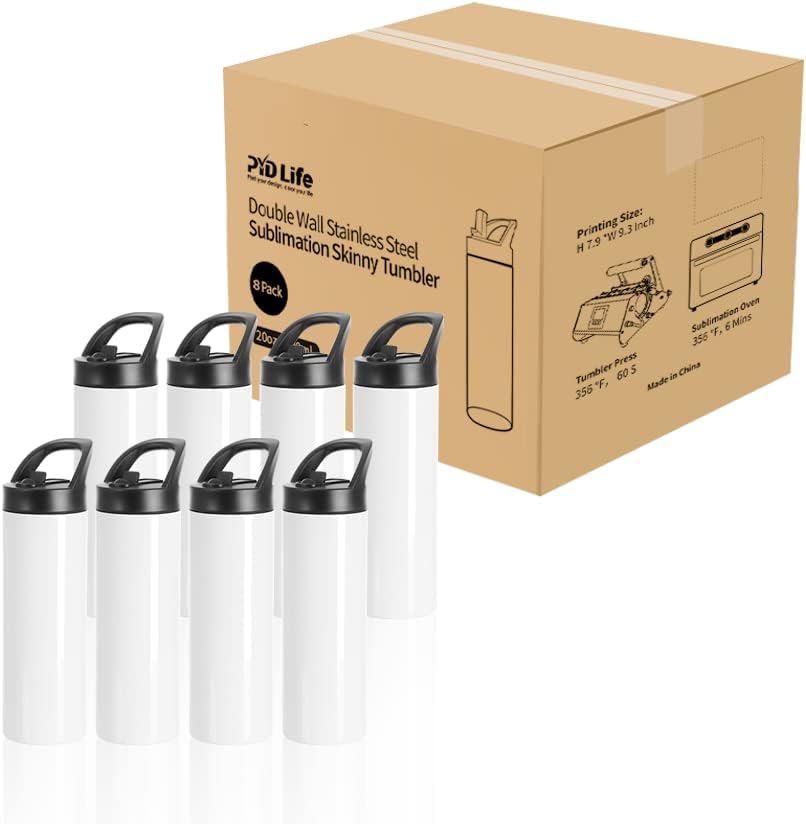 PYD Life 8 Pack Sublimation Tumblers Blanks Cups Bulk White 20 OZ Skinny Straight Sports Water Bottles Mugs with Portable Sippy Up Lid with Straw,for Tumbler Heat Press - Image 7