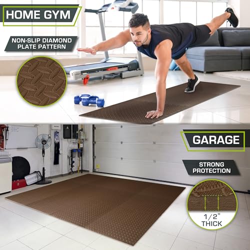 Image of ProsourceFit Exercise Puzzle Mat 1 /2-inch, EVA Interlocking Foam Floor Tiles for Home Gym, Workout Equipment, Kids Play Areas, Brown, 96 Sq Ft - 24 Tiles