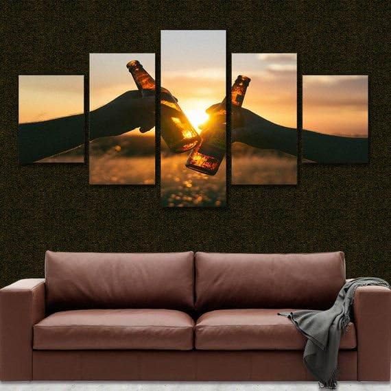 Genérico 5 Impresiones en Lienzo Conjunto de lienzo de cerveza Lienzo de pared de arte moderno enmarcado Pintura Dormitorio Salón Cocina