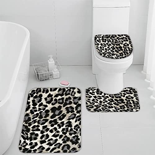 Badezimmer Badematte 3 Teilig Set Leopardenmuster rutschfest Badteppiche Saugfähig Memory Foam Badezimmermatte Weich WC…