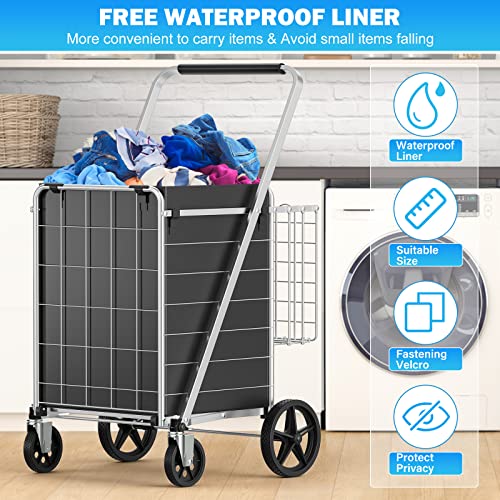 [2023 New] Folding Shopping Cart For Groceries, Jumbo Grocery Cart With 360° Swivel Wheels, And Double Basket And Waterproof Liner, 300 Lbs Heavy Duty Utility Carts For Shopping, Laundry, Transport #TOP2