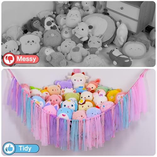 Image of FIOBEE Stuffed Animals Net LED Light Toy Hammock for Kids Bedroom Storage