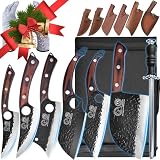 XYJ FULL TANG Camping Knives Set Chinese Butcher Vegetable Chef Knives Slice Boning Knives With Leather Sleeves&Roll Bag&Kitchen Tools