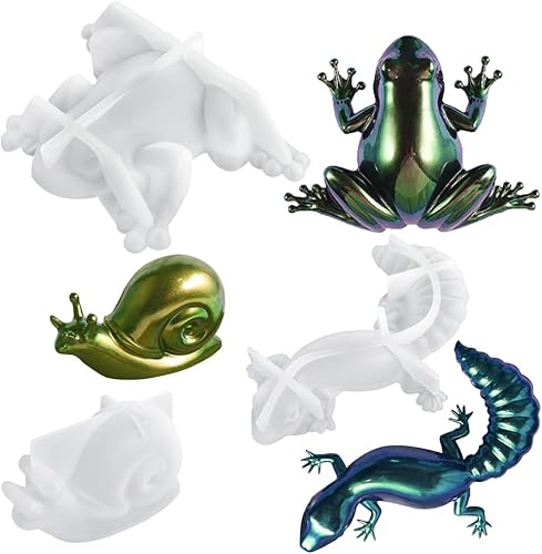 Miniatura 1 de AFUNTA 3D - Moldes de resina con forma de caracoles de lagarto de rana 3D, 3 piezas de moldes de resina epoxi realistas, para pared, escritorio,