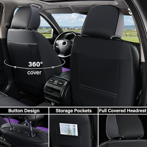 Image of Coverado Front Seat Covers, Leather Seat Covers for Cars, Car Seat Covers Front Seats, Automotive Seat Covers Car Seat Protector Car Accessories Fit for Most Sedans SUV Pick-up Truck(Black&Purple)
