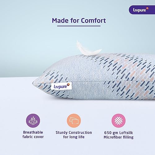 Image of Livpure Smart Cloud Original Microfiber Sleeping Pillow | Extra Soft Bed Pillow | Neck Support | Hypoallergenic & Breathable Plush | Fiber Filled Cushion | Multicolor | King Size | 24x16x4 | Pack of 2