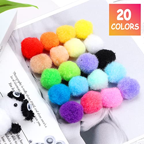 Aoibrloy [400 Pcs] 300Pcs 1Inch Pom Poms With 100Pcs Wiggle Eyes, Multicolor Craft Pom Pom Balls For Kids Diy Arts And Crafts Projects And Decorations #TOP4
