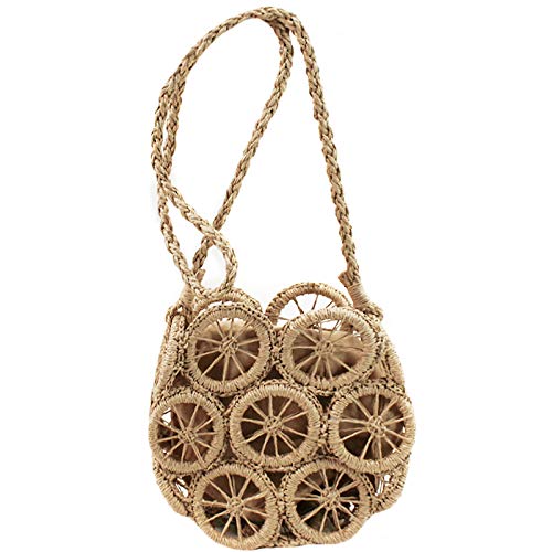 U Scinan Handmade Boho 2-in-1 Straw Bag for Women, Detachable Hollow-Out Round Beach Purse Lightweight Crossbody Shoulder Bag2
