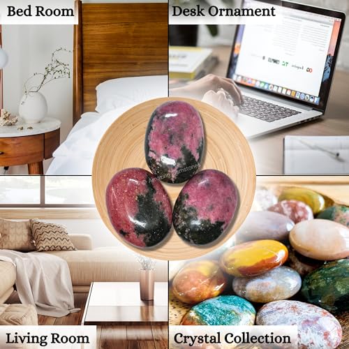 Image of Amazing Gemstone Rhodonite Palm Stone - Hot Massage Worry Stone for Natural Body Chakra Balancing, Reiki Healing and Crystal Grid