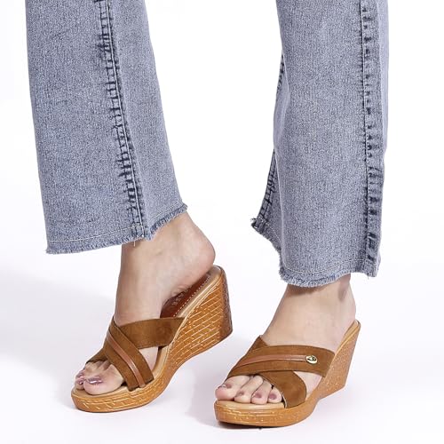 Image of TRASE Heel Luxe Wedge Heels For Women - Wedge Sandals For Women Stylish - Women Fashion Cross Strap Sandals - Comfortable Women Heels Wedges - Wedges Women