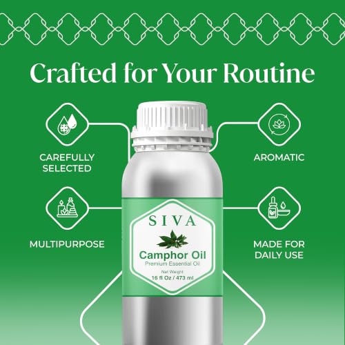 Image of Siva Camphor Essential Oil, Huge Bottle, Large Size, 16 Fl Oz (473 ml) | Camphor Oil for Diffuser, Humidifier, Steam, Spray, Body Massage, Hair, Skin, Soap Making, Candle Making & DIY Blending