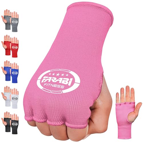 Farabi Sports Vendas Boxeo Guantes Interiores elásticos de Medio Dedo sin Relleno de Gel Vendas de Boxeo Ideal para MMA, Muay Thai, Deportes de Combate, Kickboxing y Artes Marciales (Pink, S/M)
