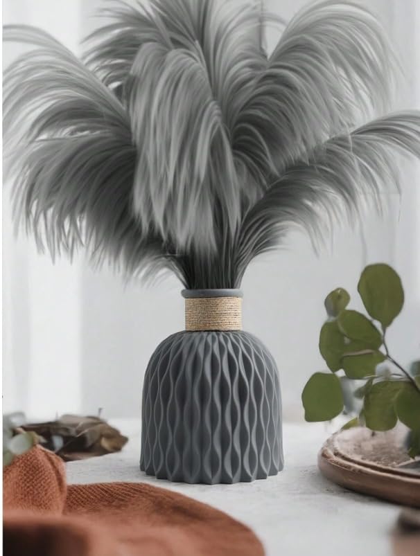SATYAM KRAFT 1 Pcs Unbreakable Ceramic Look Nordic Vase for Home Decor | Table, Room, Bedroom, Office Showpiece Flower Pot – 15 cm (Only Vase, No Flower) | (Plastic, Grey)-image-47