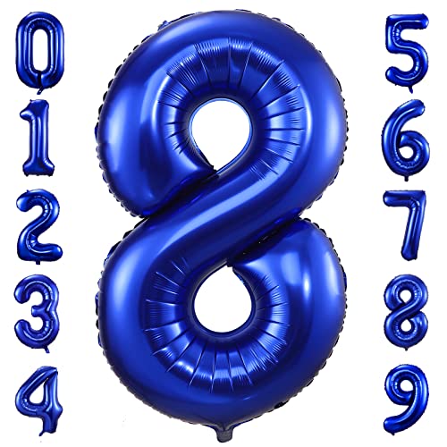 Navy Blue Number 8 Balloons,40" Giant Dark Blue 8th Birthday Balloon Large Foil Mylar Number Digital Balloons for Birthday Party Graduation Baby Shower Anniversary Decorations (Navy Blue, Number 8)