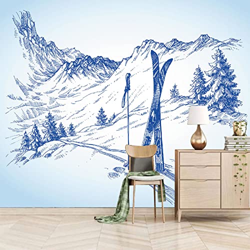 ZCFGG 3D-print zelfklevende niet-geweven foto muur kunst muurschildering Wit kunst sneeuwberg 400 x 280cm woonkamer… - Afbeelding 6