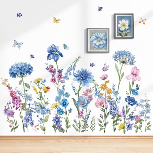 wondever Wandtattoo Blaue Garten Blumen Wandaufkleber Wildblumen...