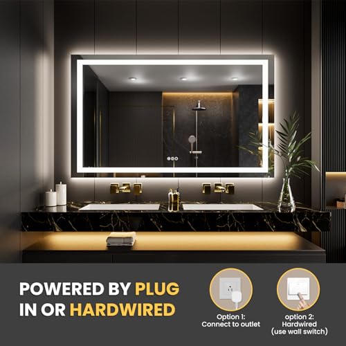 Image of LOAAO 62 inchx36 inch LED Bathroom Mirror with Lights, Anti-Fog, Dimmable, Backlit + Front Lit, Lighted Bathroom Vanity Mirror for Wall, Memory Function