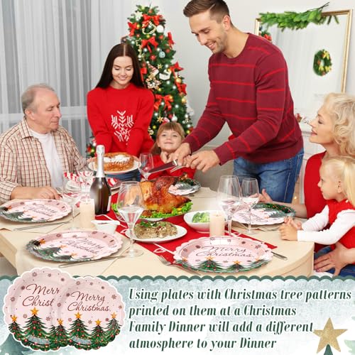 Havawish 60 Pcs Merry Christmas Party Decorations Xmas Tree Plates Christmas Disposable Paper Plates Tableware Party Supplies Xmas Dinner Table Decorations for Home Outdoor Picnic Winter Holiday – Image 6