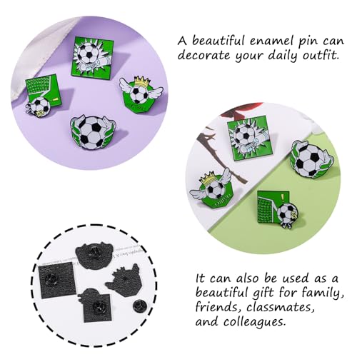 Image of 4Pcs Cartoon Football Sports Brooch, Holding A Football, Scoring A Goal, Enamel Pin, Kicking a Football, Crown Lapel Pin, Alloy Backpack Pin, Suitable for Cool Pins, Suitable for Daily Clothes, Bags, Hats Decoration, Party Gifts Collection