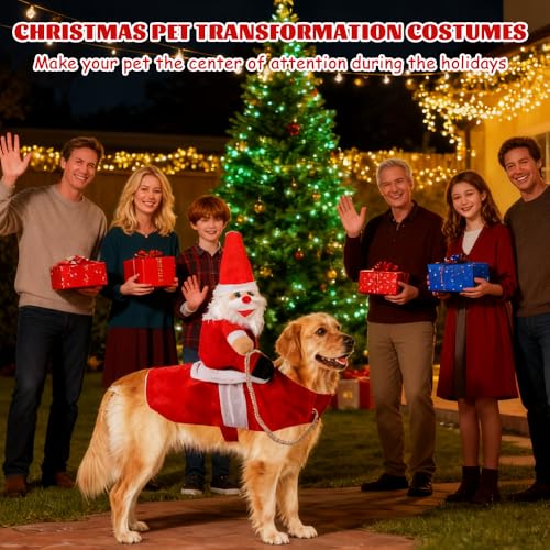 Hundekostüm Weihnachten, FuxFuis Hund Weihnachtskostüm Haustierkleidung Lustige Hundekostüme für Brustumfang 60-70cm Hunde, Party Hund Kostüm Weihnachtsmann Kostüm für Haustier (L)