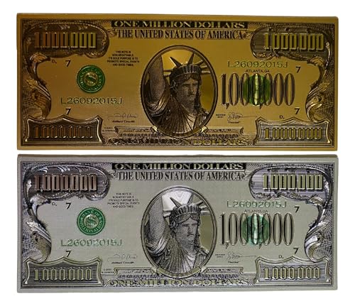 Two PCS $1 Million Dollar Bill Bookmarks – 1 Gold & 1 Silver Foil – Motivational Novelty Currency – Symbol of Wealth & Ambition – Unique Gift Set for Entrepreneurs & Dreamers - in Protective Sleeve