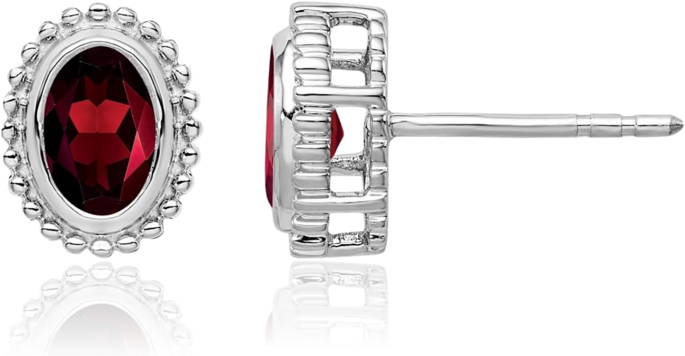IceCarats 10K Solid White Gold 1 carat Red Garnet Large Stud Earrings 9mm 3/8 inch Oval Cut, Natural, Prong Set, Friction Back For Her