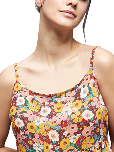 Image of Miss Chase Women's Multicolour Round Neck Sleeveless Floral Ruffled Hem Short Top & Shorts Sets
