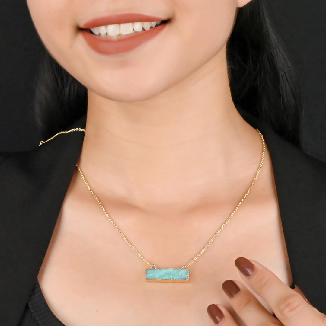 Gempires Gemstone Bar Pendant Necklace for Women 14k Gold Electroplated Natural Crystal Jewelry Adjustable Chain Handmade Minimalist Necklace Gift for Her - Image 2