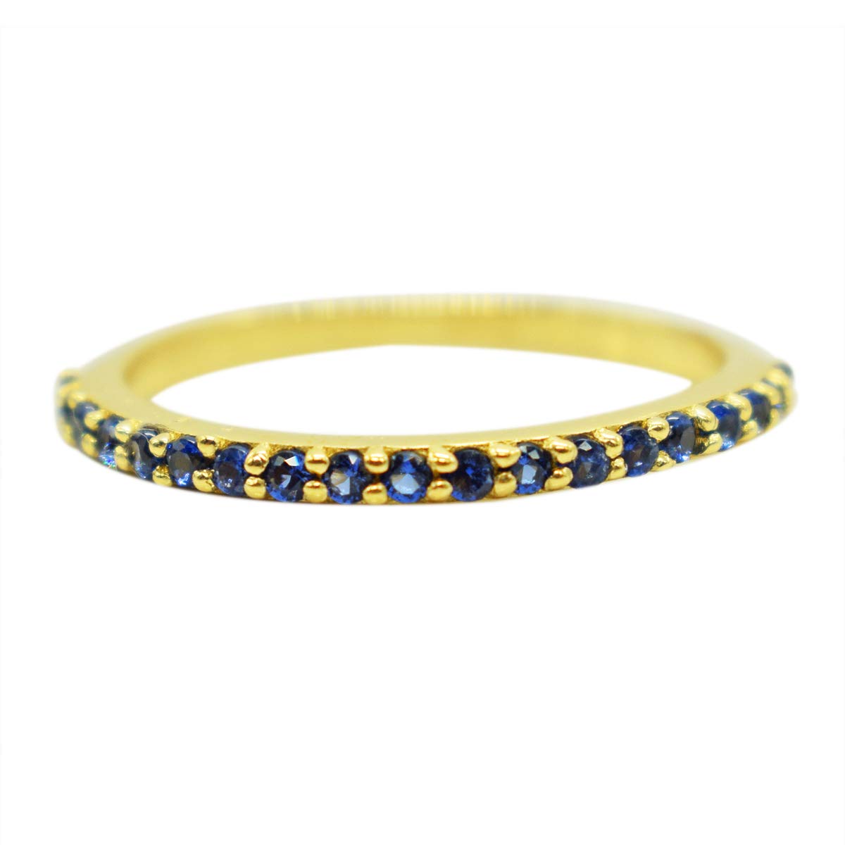 925 Silver Ring Yellow Gold Plated Half Eternity Natural Gemstone 1.5mm Thin Band Minimal Jewelry Gift For Wife India Size- 9 to 25-image-0