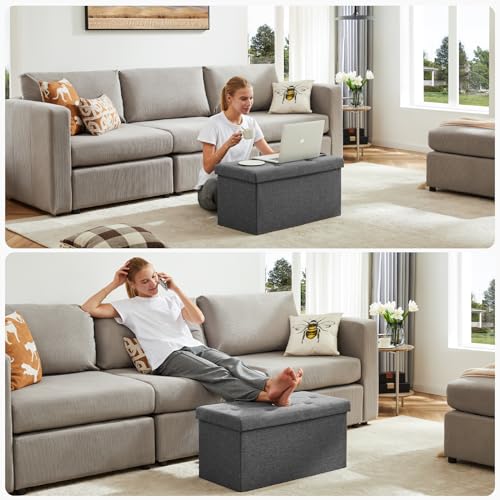 DUMOS 30in Foldable Storage Ottoman Bench, Storage Chest, End of Bed Foot Rest Stool with Padded Seat, Bedroom Bench for Living Room, Bedroom, Support 660lbs, Grey - Image 4