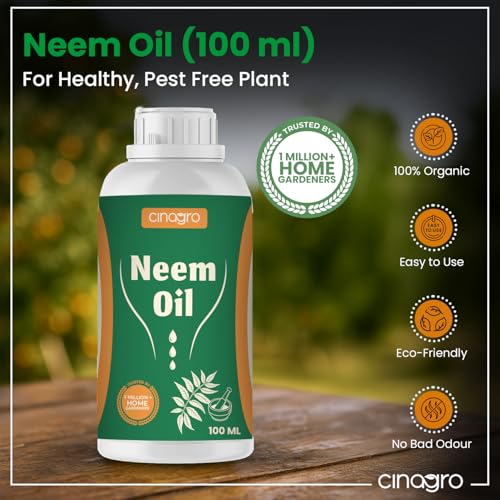 Image of Cinagro Cold Pressed Neem Oil Concentrate (100ml, Makes 25 Litre Spray) Organic, Water-Soluble, Plant Protector, Removes Mealybugs, Fungus & Insect Control for All Plants, Indoor & Outdoor Use