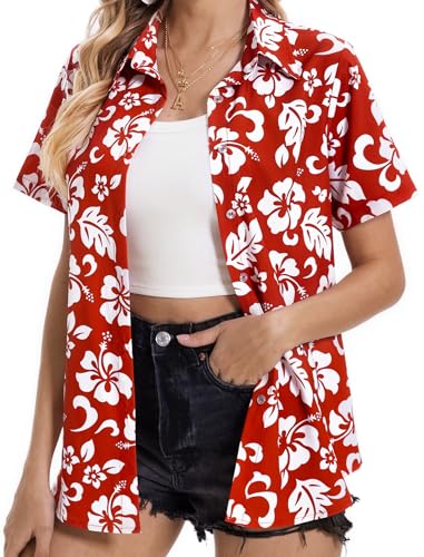 Hawaiian Shirts for Women Tropical Shirt Summer Beach Button Down Short Sleeve Blouses Floral Top Aloha Luau Outfits 20254