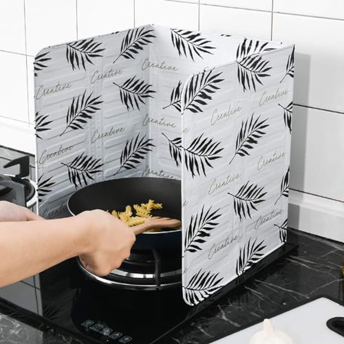 Stove Splash Guard, Multipurpose Gas Stove Splatter Guard Foldable High Temperature Resistant Oil Splatter Screen Aluminum Foil Stove Wall Splash Guard for Kitchen (White)