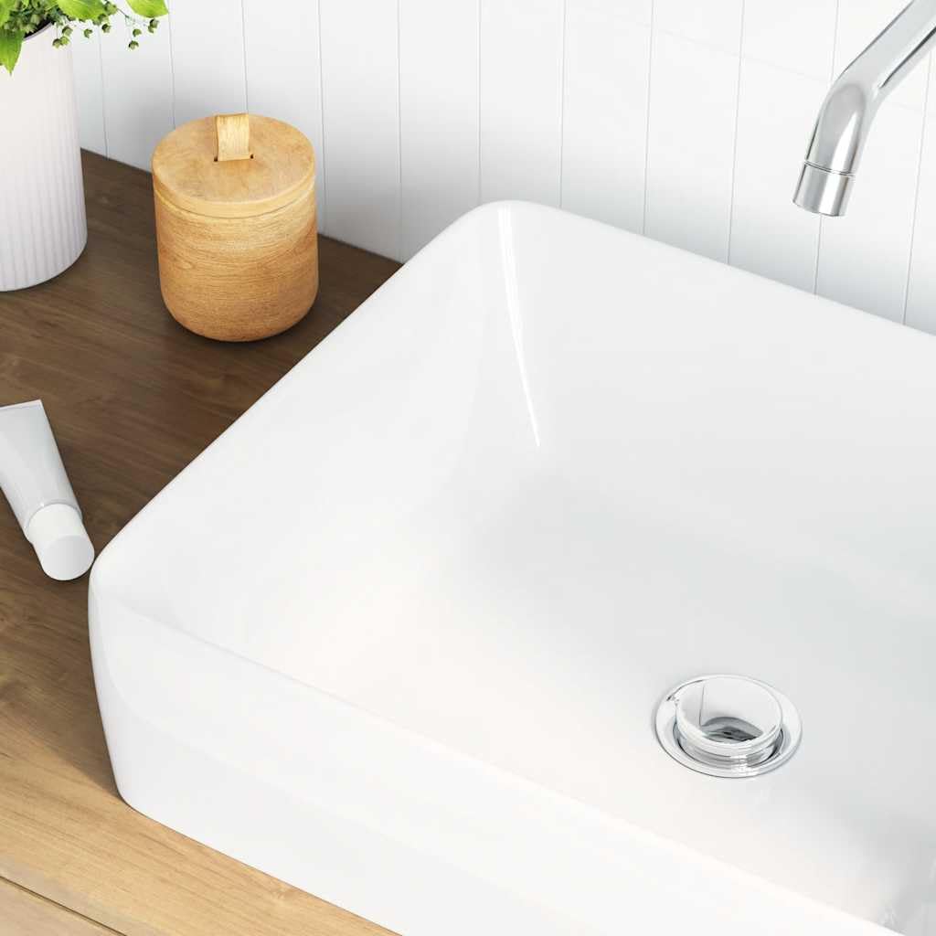 Lavabo in ceramica bianca, 48 x 37 x 13 cm, rettangolare, per bagno degli ospiti, WC per ristrutturazione e ristrutturazione