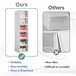 Shoe Storage Organizer Box 6-Tier Foldable Collapsible Stackable Shoe Rack Bins, Fit Size 12, No Assembly, for Men and Women Shoe Storage Organizer Box 6 Tier Foldable Collapsible Stackable Shoe Rack Bins Fit Size 12 No Assembly for Men and Women