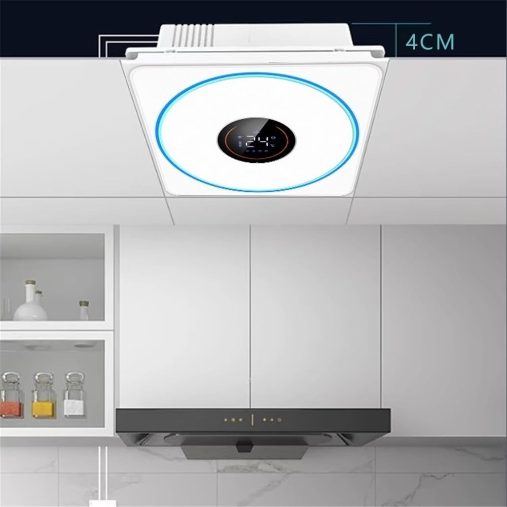 Extractor de aire Ventilador de ventilación delgado de 4 cm con hebilla de aluminio empotrada de 30 x 30 cm for cocina y baño, iluminación silenciosa, extractor 2 en 1 Ventilador de ventilación