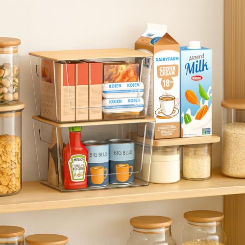 2 Set Pantry Organizers and Storage - Kitchen Organizer with Bamboo Lid for Fruit, Onion, Potato, Vegetable - Clear Stackable Bins for Kitchen Cabinet, Refrigerator, Home Organization - Image 6