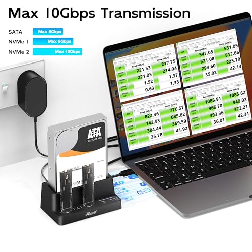 Image of Rosewill M.2 NVMe & SATA SSD / 2.5 inch & 3.5 inch HDD Hard Drive Cloner & Reader Docking Station, USB 3.2 Gen 2x1 10Gbps, Triple Bay, Offline Cloning, Tool-Free - RS-N2S-CL