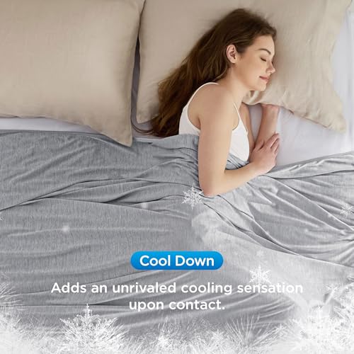 Bedsure Light Grey Cooling Blanket Queen Size for Hot Sleepers - Summer Cold Blanket for Queen Size Bed with Rayon Derived from Bamboo, Ice Cool Cold Arc-Chill Thin Summer Bedding Essentials, 90x90