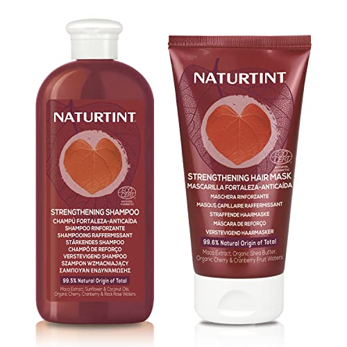 Naturtint Champú + Mascarilla Fortaleza Anticaída | Limpia, Aporta Densidad, Frena la Caída, Aumenta el Brillo | Cabellos Débiles, Problemas de Caída | 99% Ingredientes Naturales | 330 ml + 150 ml