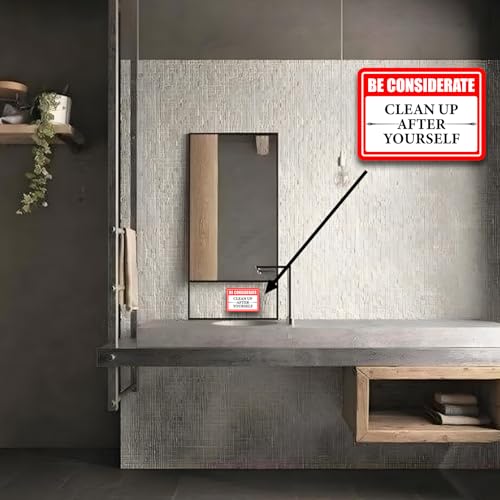 Image of Clean Up After Yourself Sign, Self-Adhesive Waterproof Be Considerate Clean Up After Yourself Sign for Bathroom and Kitchen Keep This Area Clean Rules Sticker for Home, Restroom