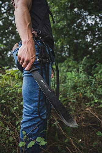 Hooyman Bush Machete with Heavy Duty Construction, Ergonomic Non-Slip Handle and Belt Sheath for Gardening, Land Management, Bushcraft, Hunting and Outdoor , Black/Green