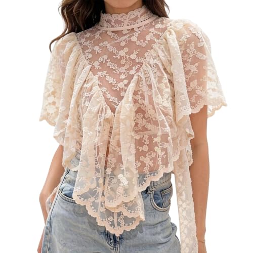 T-shirt dentelle femme sexy asymétrique et transparent style bohème