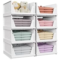 SNSLXH 8 Pack Stackable Closet Storage Boxes, Multifunctional & Foldable Closet Organizer for Bathroom Kitchen Laundry Room Wardrobe Storage, Space-Saving Wardrobe Drawer Organizer, White