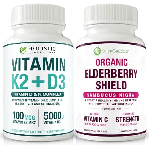 Wiseceutical Max Absorption Vitamin K2 + D3 & Organic Elderberry with Black Currant and Echinacea | Bone Strength & Calcium Absorption | Immune Support Cover